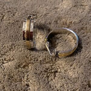 Two-Tone Silver and Gold Hoop Clip On Earrings - Women Jewelry